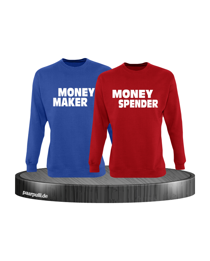 Money Maker Money Spender Partnerlook Sweatshirts in blau rot