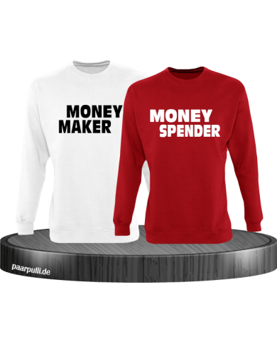 Money Maker Money Spender Partnerlook Sweatshirts in weiß rot
