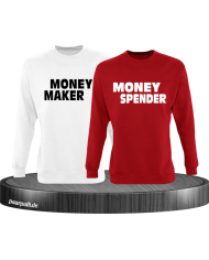 Money Maker Money Spender Partnerlook Sweatshirts in weiß rot