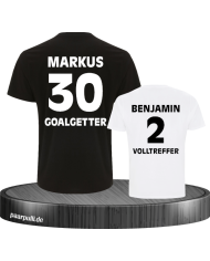 Goalgetter Volltreffer Partnerlook Shirts mit Wunschname und Wunschzahl in schwarz weiß