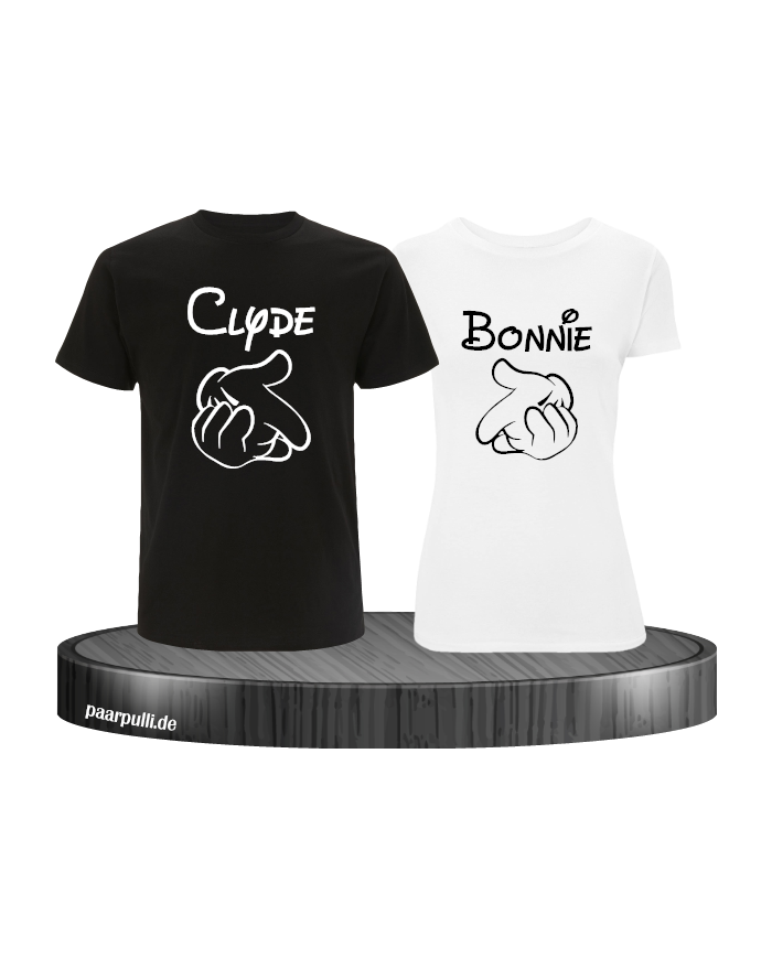 Bonnie und Clyde Partnerlook T-Shirts mit Comic Design cooles Set in schwarz weiß