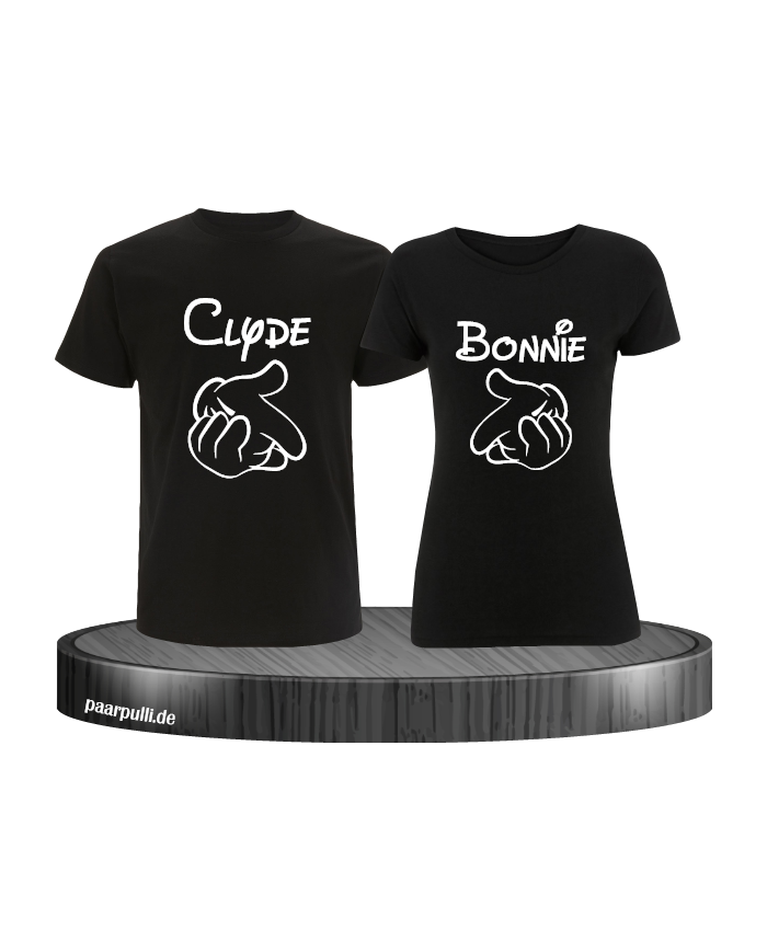 Bonnie und Clyde Partnerlook T-Shirts mit Comic Design cooles Set in schwarz