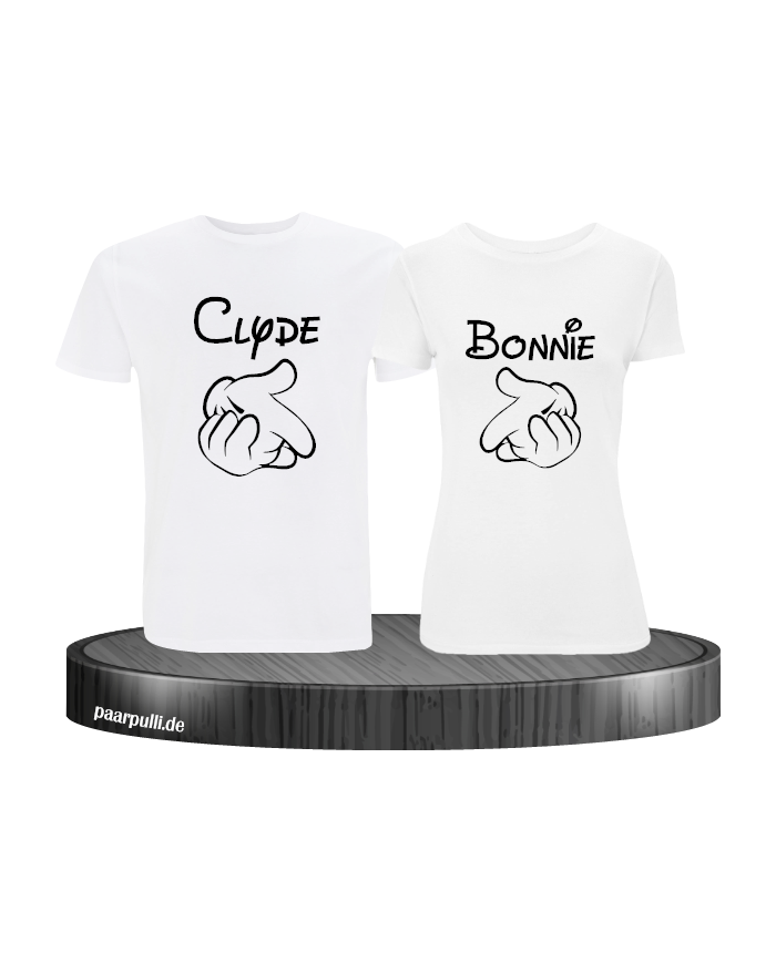 Bonnie und Clyde Partnerlook T-Shirts mit Comic Design cooles Set in weiß