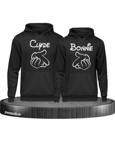 Bonnie und Clyde Partnerlook Hoodies mit Comic Design cooles Set in schwarz