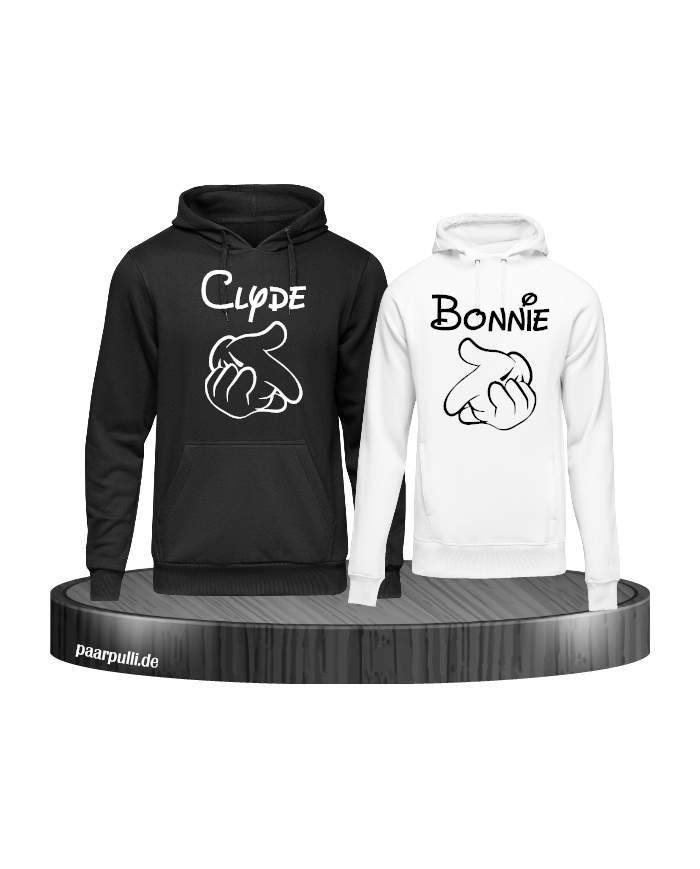 Bonnie und Clyde Partnerlook Hoodies mit Comic Design cooles Set in schwarz weiß