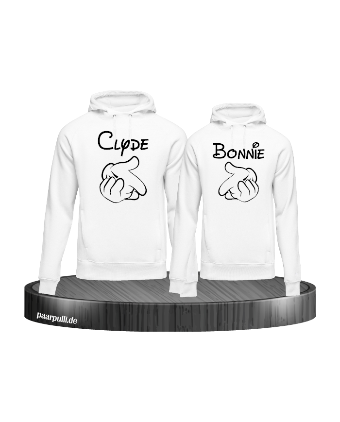Bonnie und Clyde Partnerlook Hoodies mit Comic Design cooles Set in weiß