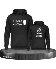 I need Coffee und I need Milk Mutter Kind Partnerlook Hoodies in schwarz