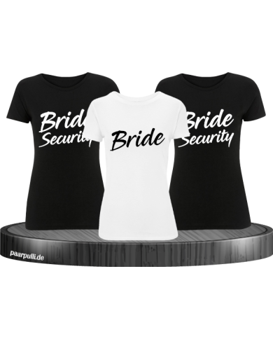 Bride und Bride Security Junggesellenabschieds T-Shirts für Frauen in schwarz weiß