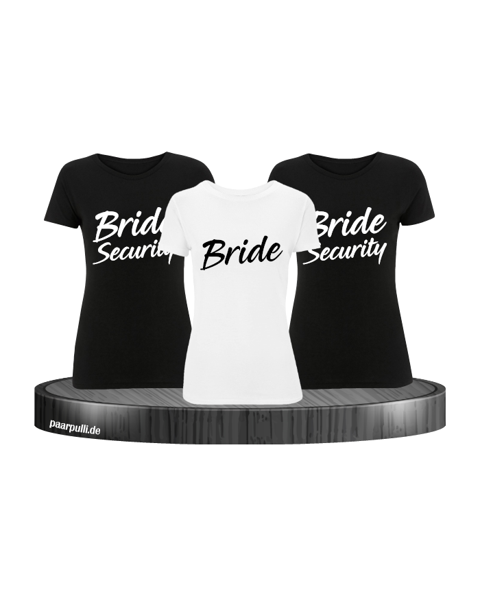 Bride und Bride Security Junggesellenabschieds T-Shirts für Frauen in schwarz weiß