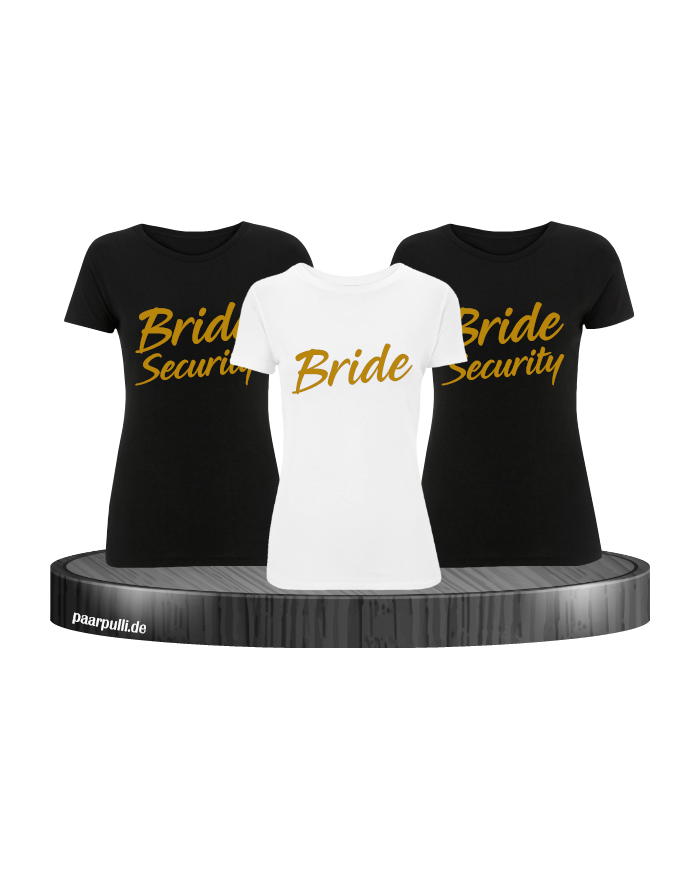 Bride und Bride Security Junggesellenabschieds T-Shirts für Frauen in gold