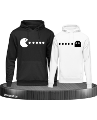 Hoodies bedruckt mit Pac Man Design für Pärchen in der Farbe weiß schwarz