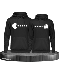 Hoodies bedruckt mit Pac Man Design für Pärchen in der Farbe schwarz