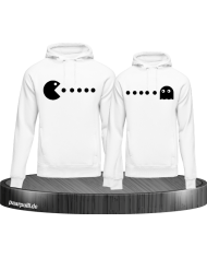Hoodies bedruckt mit Pac Man Design für Pärchen in der Farbe weiß