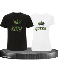 King Queen Partner-Shirt mit Camouflage Schrift und Krone
