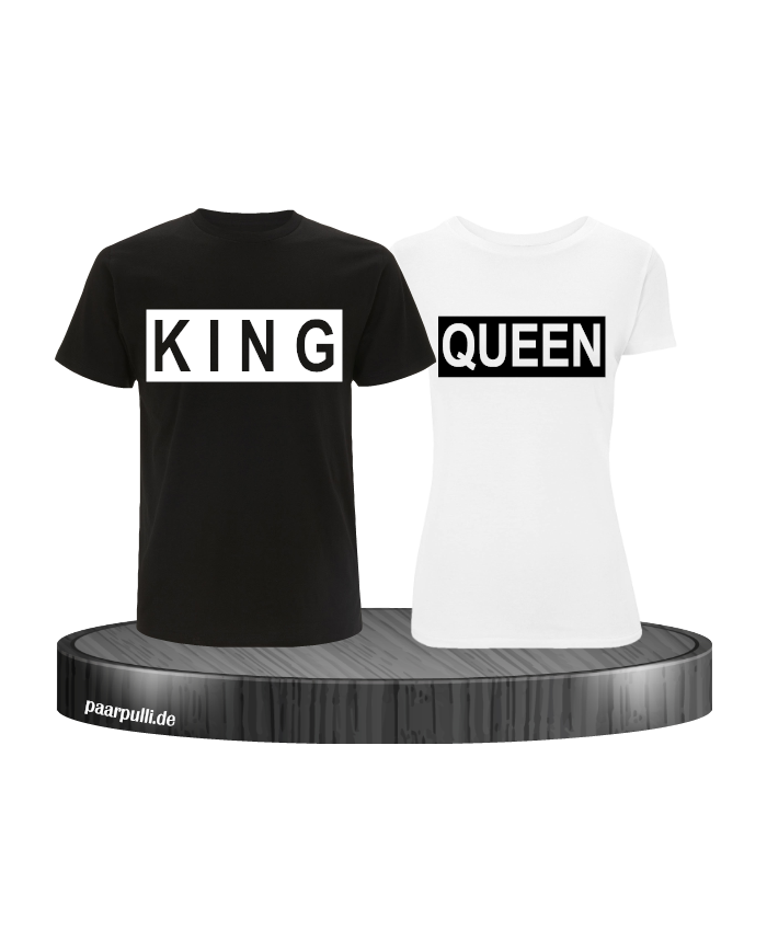 King Queen im Kasten auf schwarz weiße T-Shirts bedruckt Partnerlook