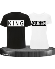 King Queen im Kasten auf schwarz weiße T-Shirts bedruckt Partnerlook