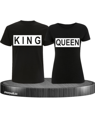 King Queen im Kasten auf schwarze T-Shirts bedruckt Partnerlook