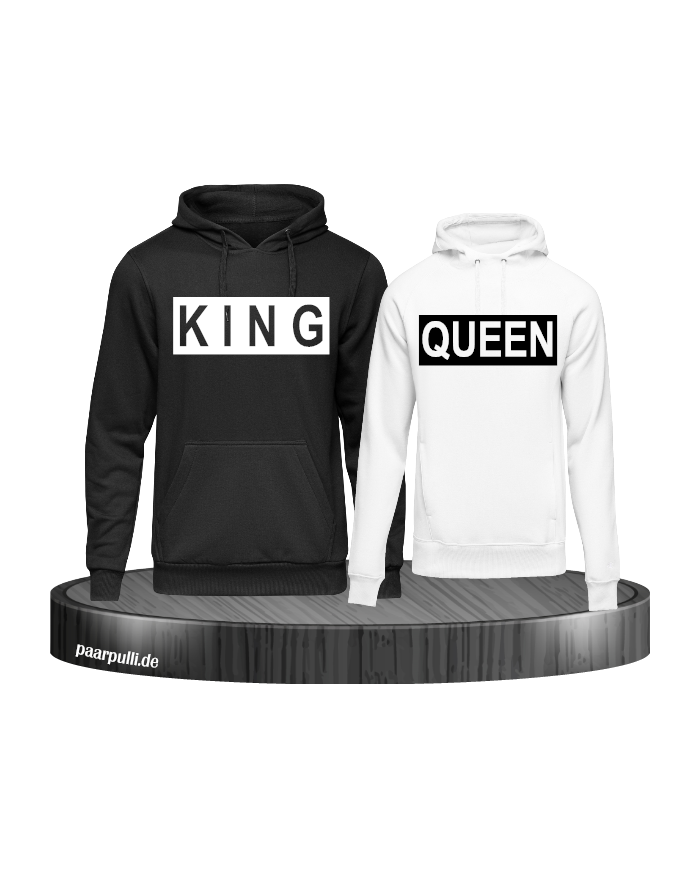 King Queen im Kasten auf schwarze weiße Hoodies bedruckt Partnerlook