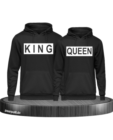 King Queen im Kasten auf schwarze Hoodies bedruckt Partnerlook