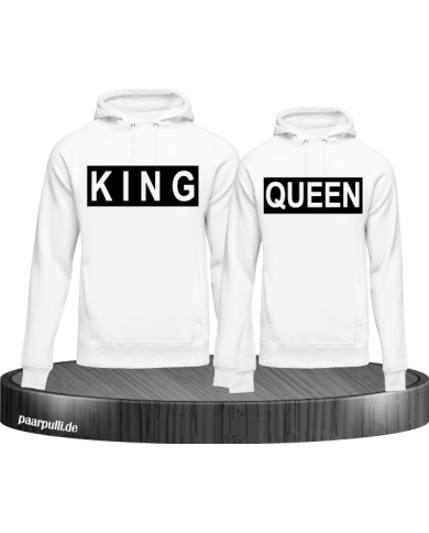 King Queen im Kasten auf weiße Hoodies bedruckt Partnerlook