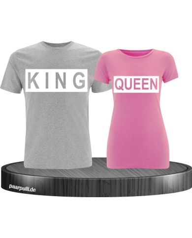 King Queen im Kasten auf grau rosa T-Shirts bedruckt Partnerlook