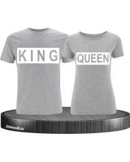 King Queen im Kasten auf graue T-Shirts bedruckt Partnerlook
