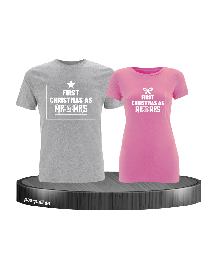First Christmas as Mr and Mrs Weihnachten Partnerlook T-Shirts in grau rosa