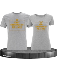 First Christmas as Mr and Mrs Weihnachten Partnerlook T-Shirts in gold grau