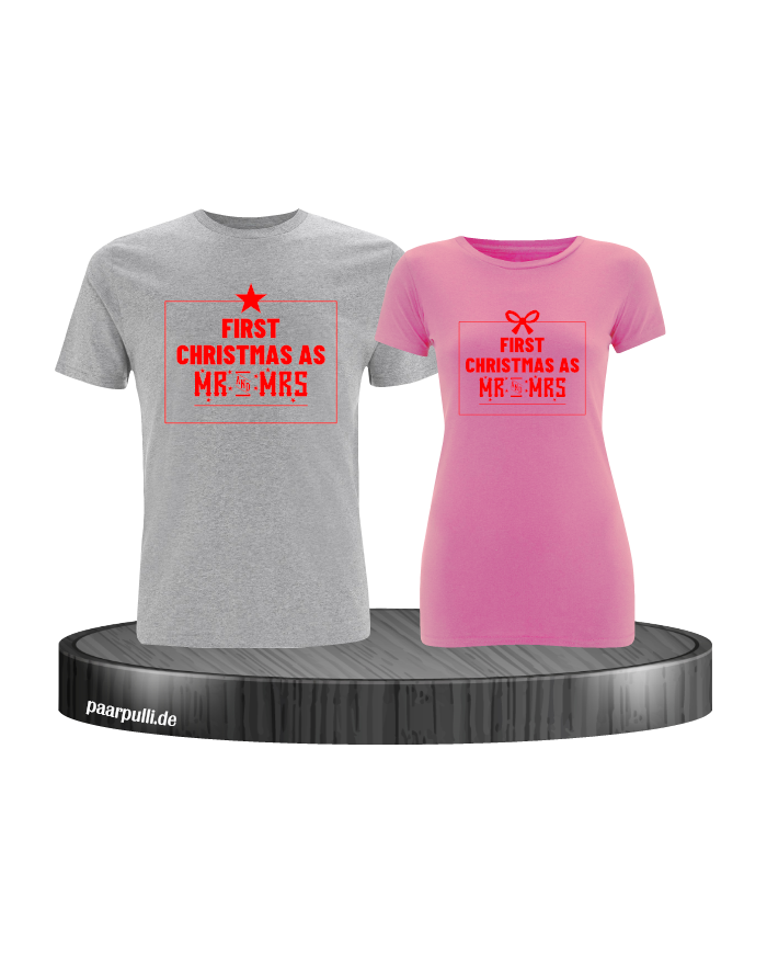 First Christmas as Mr and Mrs Weihnachten Partnerlook T-Shirts in rot grau rosa