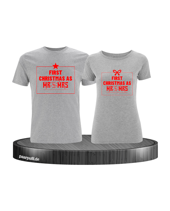 First Christmas as Mr and Mrs Weihnachten Partnerlook T-Shirts in rot grau