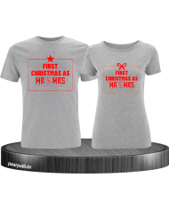 First Christmas as Mr and Mrs Weihnachten Partnerlook T-Shirts in rot grau