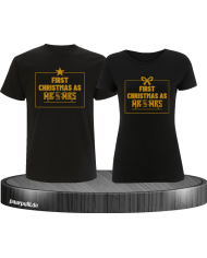 First Christmas as Mr and Mrs Weihnachten Partnerlook T-Shirts in gold schwarz