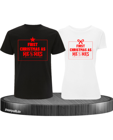 First Christmas as Mr and Mrs Weihnachten Partnerlook T-Shirts in rot schwarz weiß