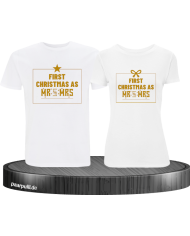 First Christmas as Mr and Mrs Weihnachten Partnerlook T-Shirts in gold weiß