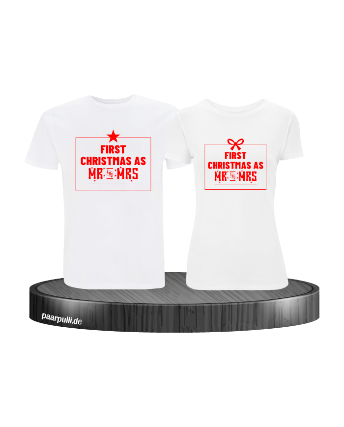 First Christmas as Mr and Mrs Weihnachten Partnerlook T-Shirts in rot weiß