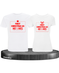 First Christmas as Mr and Mrs Weihnachten Partnerlook T-Shirts in rot weiß