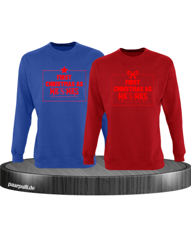 First Christmas as Mr and Mrs Weihnachten Partnerlook Sweatshirts in blau rot rot First Christmas as Mr and Mrs Weihnachten Partnerlook Sweatshirts in blau rot rot