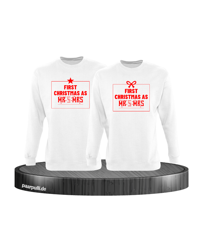 First Christmas as Mr and Mrs Weihnachten Partnerlook Sweatshirts in weiß rot