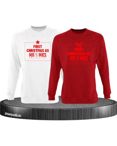First Christmas as Mr and Mrs Weihnachten Partnerlook Sweatshirts in weiß rot rot First Christmas as Mr and Mrs Weihnachten Partnerlook Sweatshirts in weiß rot rot
