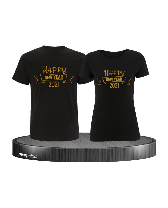 Happy New Year 2021 partnerlook shirts schwarz gold