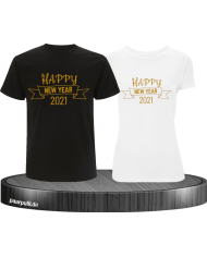 Happy New Year 2021 partnerlook shirts schwarz weiß gold