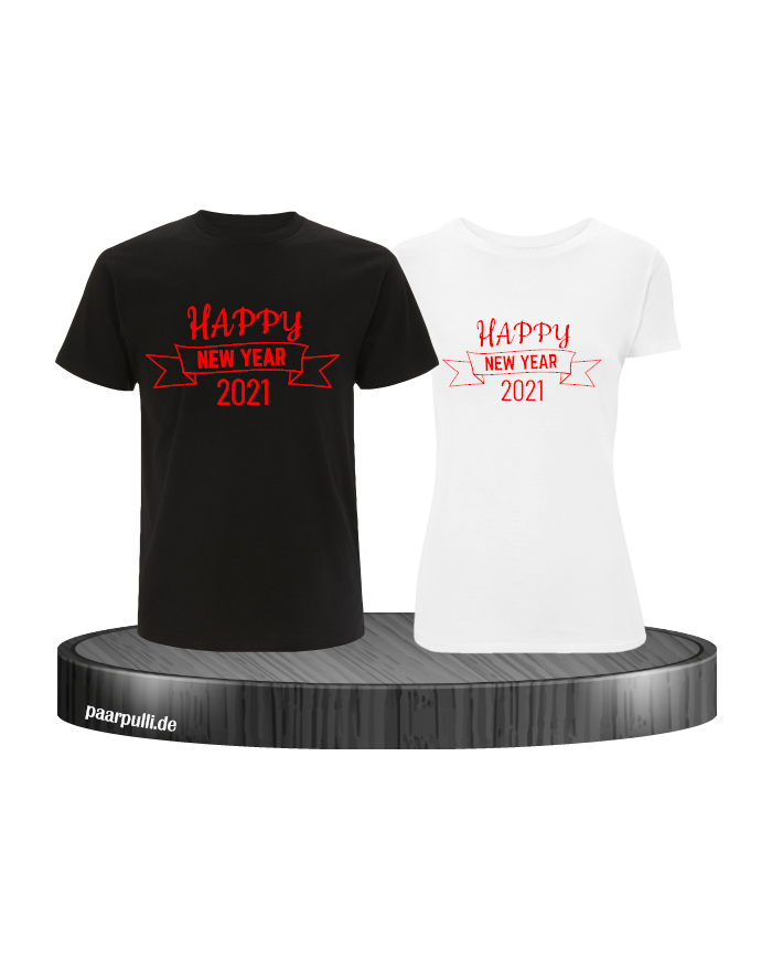 Happy New Year 2021 partnerlook shirts schwarz weiß rot