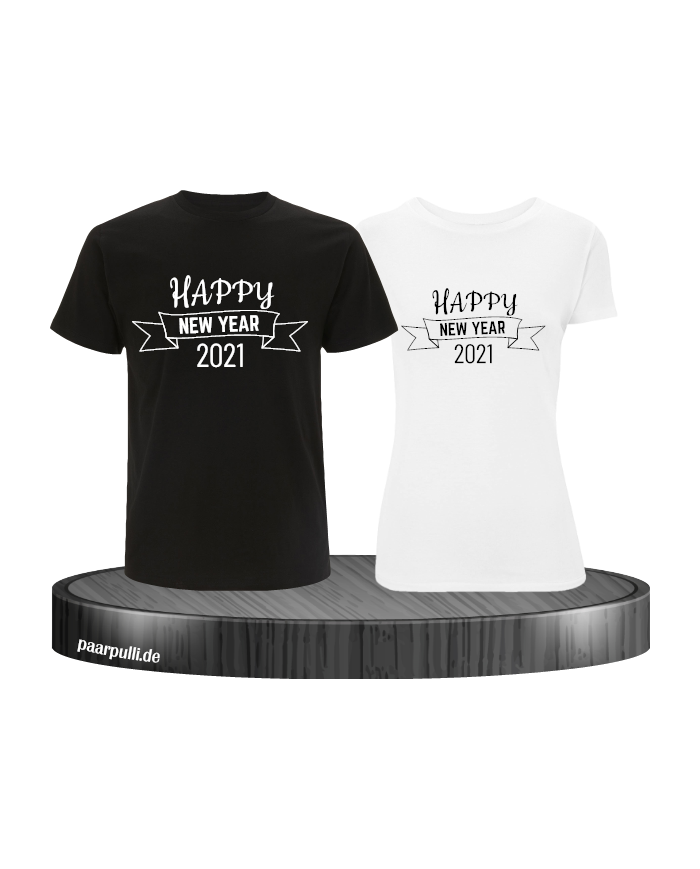 Happy New Year 2021 partnerlook shirts schwarz weiß