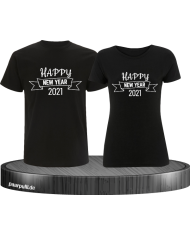 Happy New Year 2021 partnerlook shirts schwarz