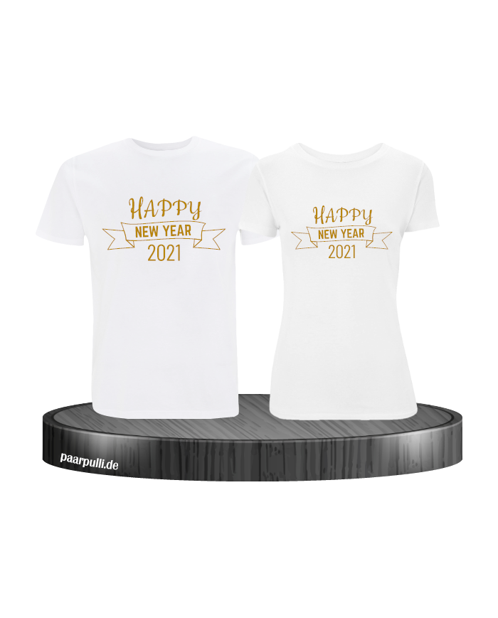 Happy New Year 2021 partnerlook shirts weiß gold