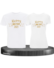 Happy New Year 2021 partnerlook shirts weiß gold