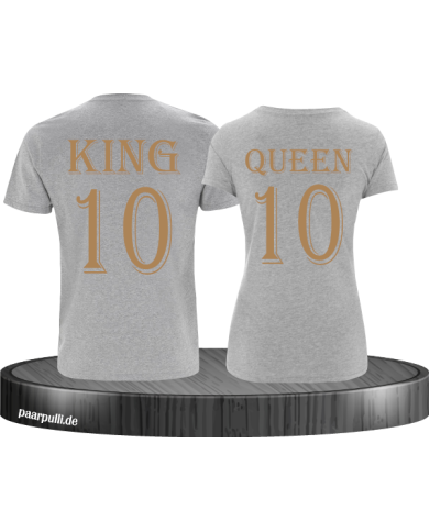 King und Queen mit Wunschzahl Pärchen T-Shirts in grau gold