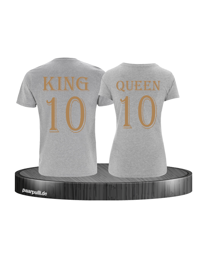 King und Queen mit Wunschzahl Pärchen T-Shirts in grau gold