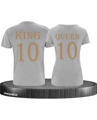 King und Queen mit Wunschzahl Pärchen T-Shirts in grau gold