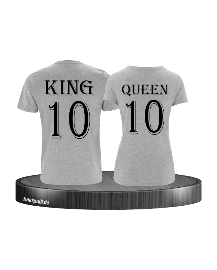 King und Queen mit Wunschzahl Pärchen T-Shirts in grau schwarz